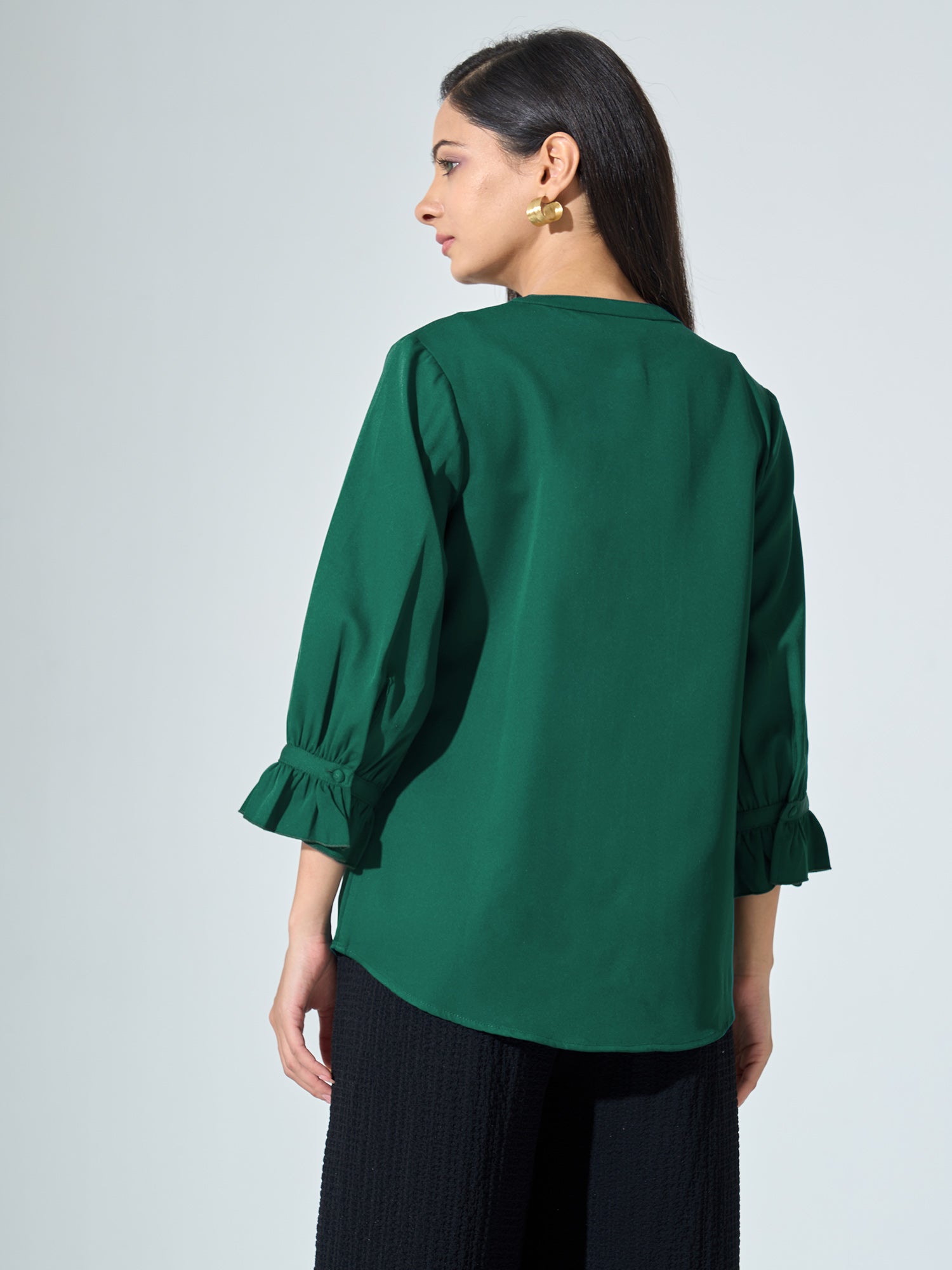 Panache Front pleated top with ruffle sleeves - Forest Green