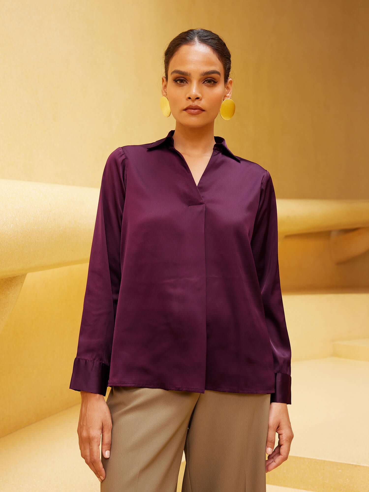 Andorra Front Pleat Top - Wine