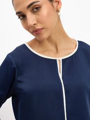 Agate Contrast Piping Top - Navy Blue