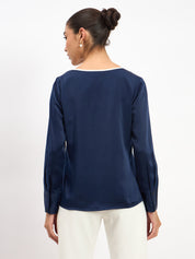 Agate Contrast Piping Top - Navy Blue