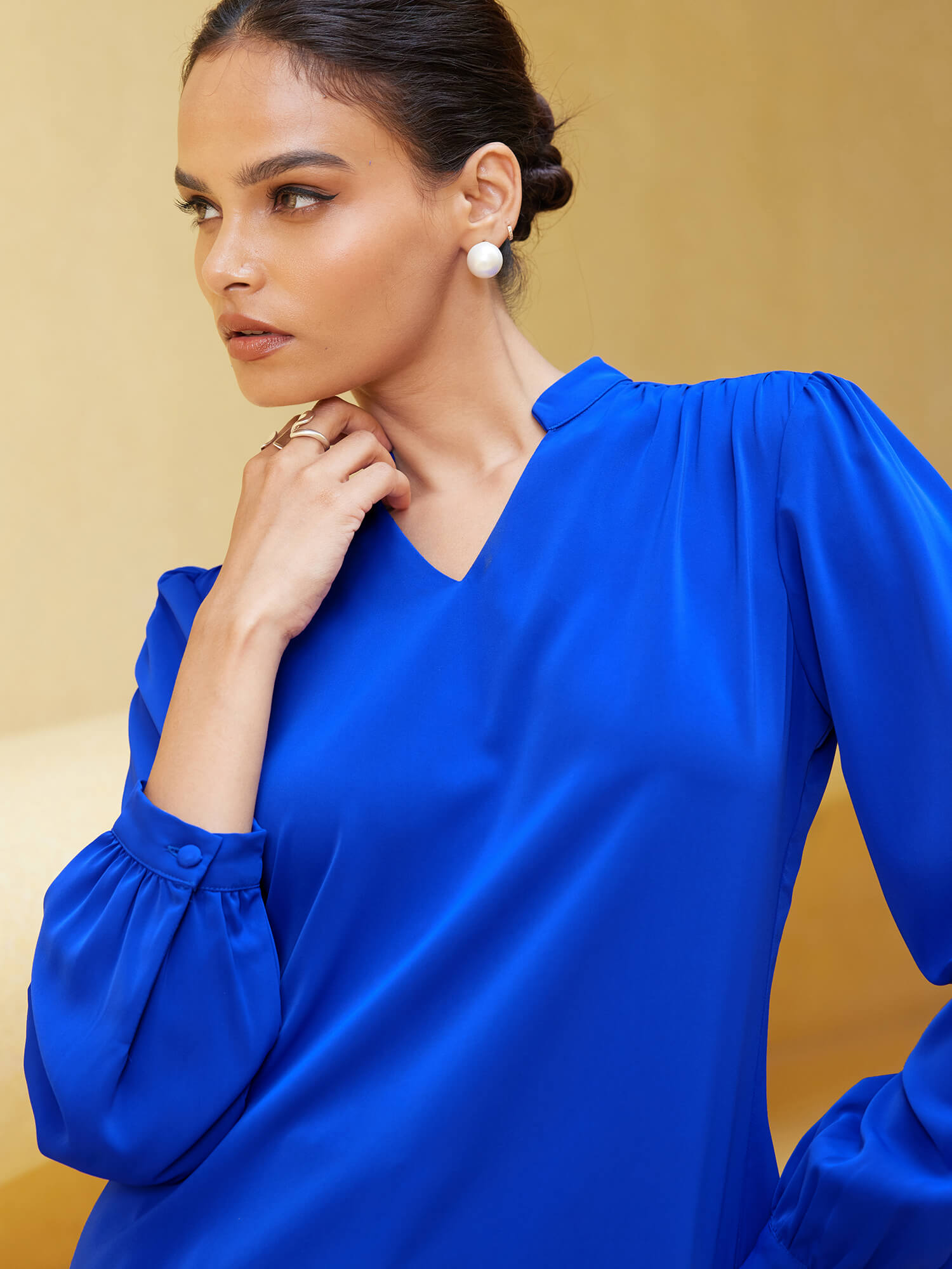 Astral Collared V-Neck Top - Galactic Blue - SALT Attire