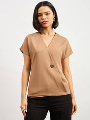 Brogia Overlap Embellished Top - Beige