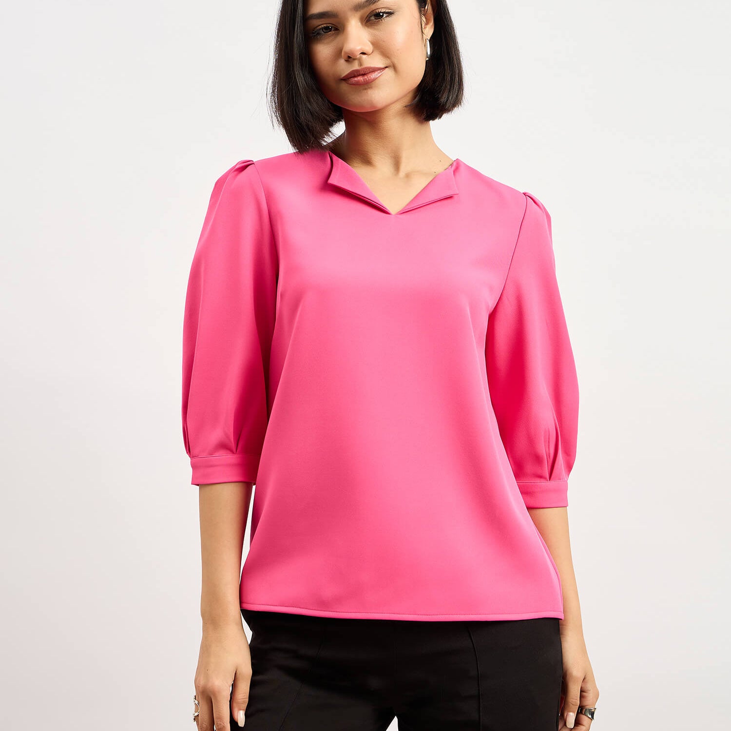 Iridium Puffed Sleeves Top - Hot Pink