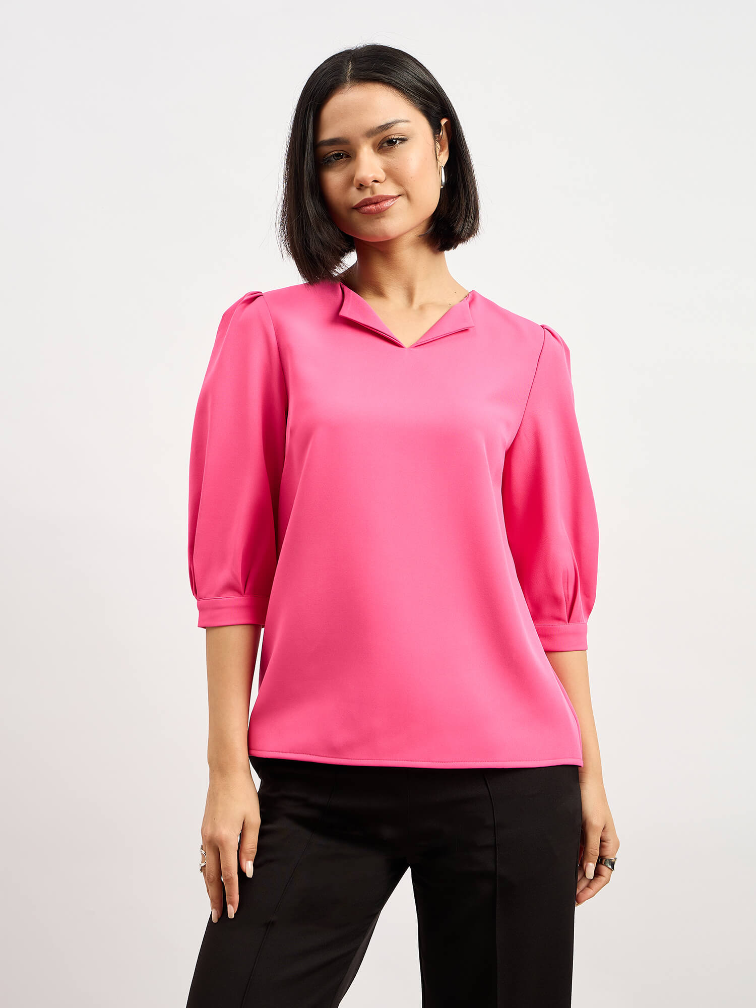 Iridium Puffed Sleeves Top - Hot Pink