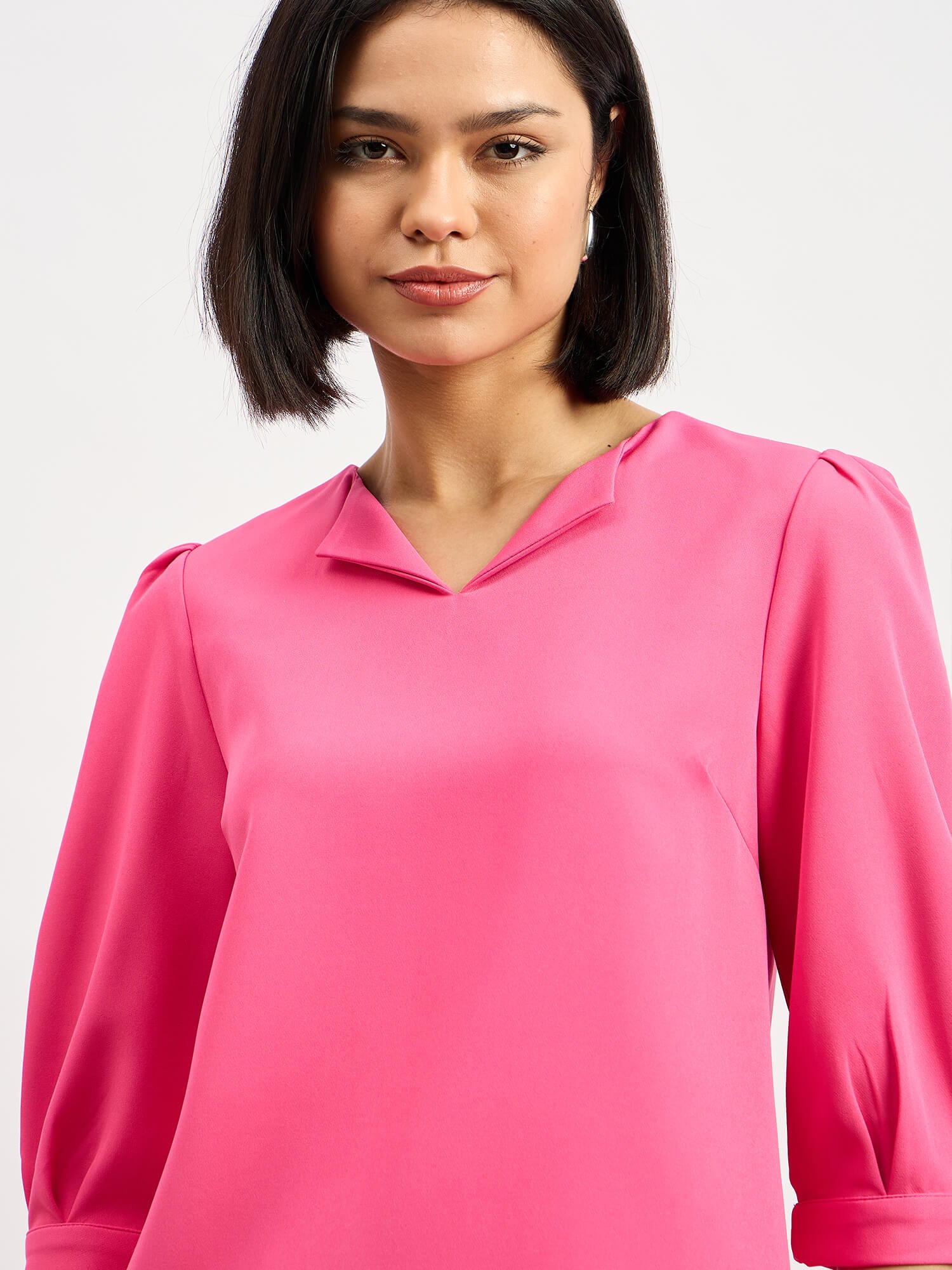 Iridium Puffed Sleeves Top - Hot Pink