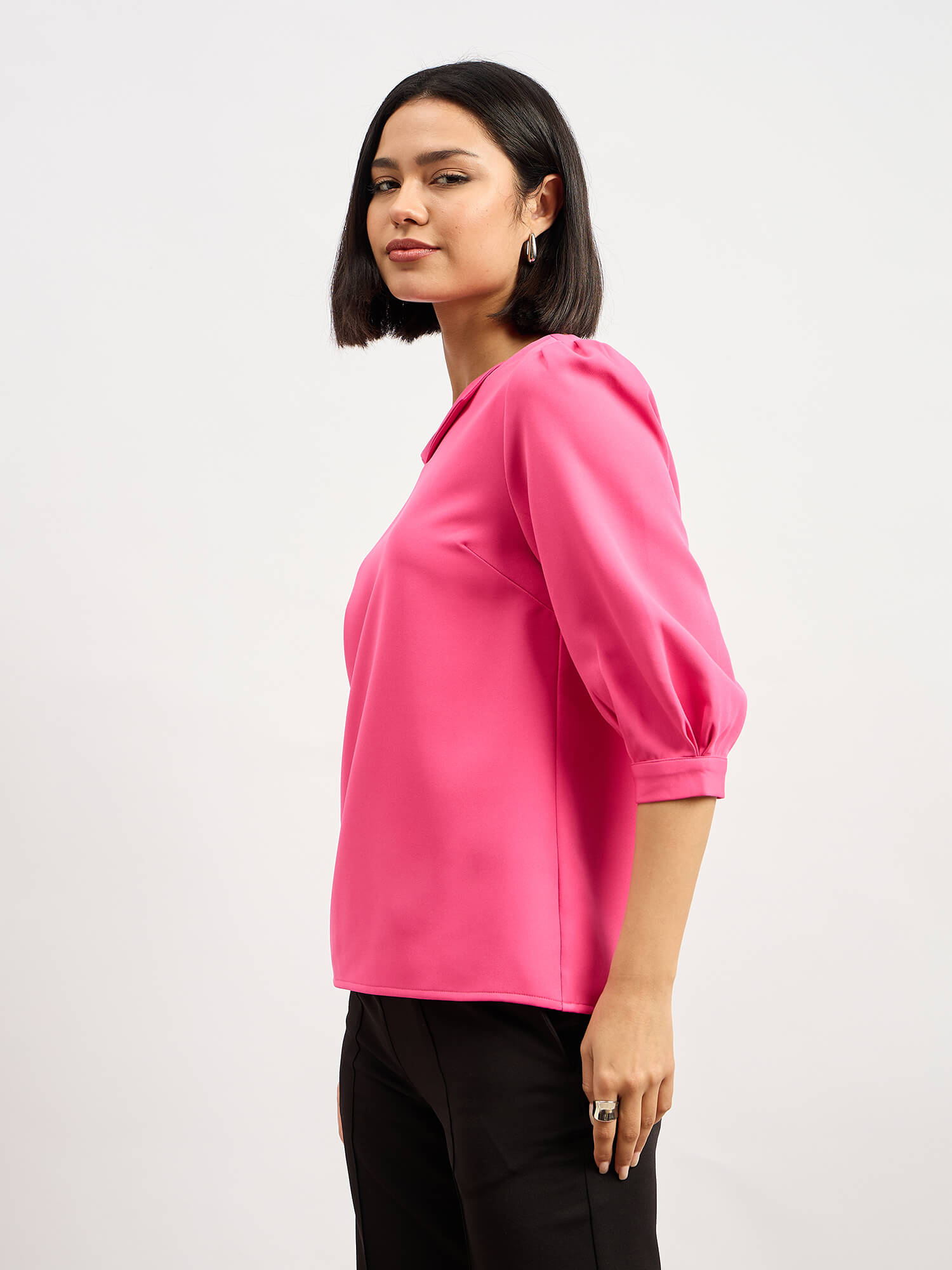 Iridium Puffed Sleeves Top - Hot Pink