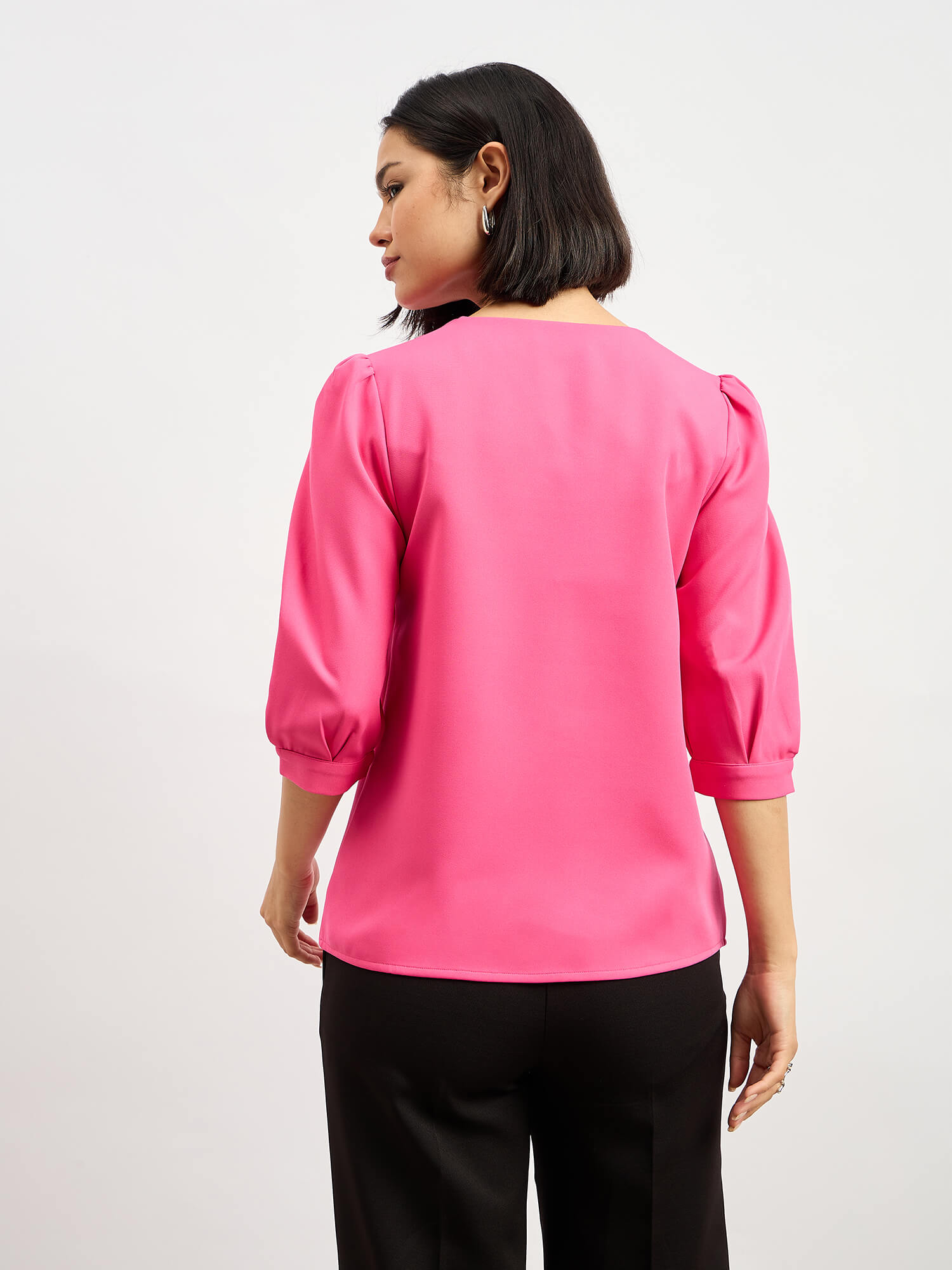 Iridium Puffed Sleeves Top - Hot Pink