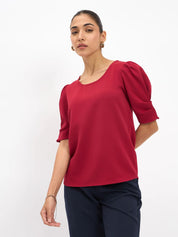 Jaunty Puffed Sleeves Top - Red