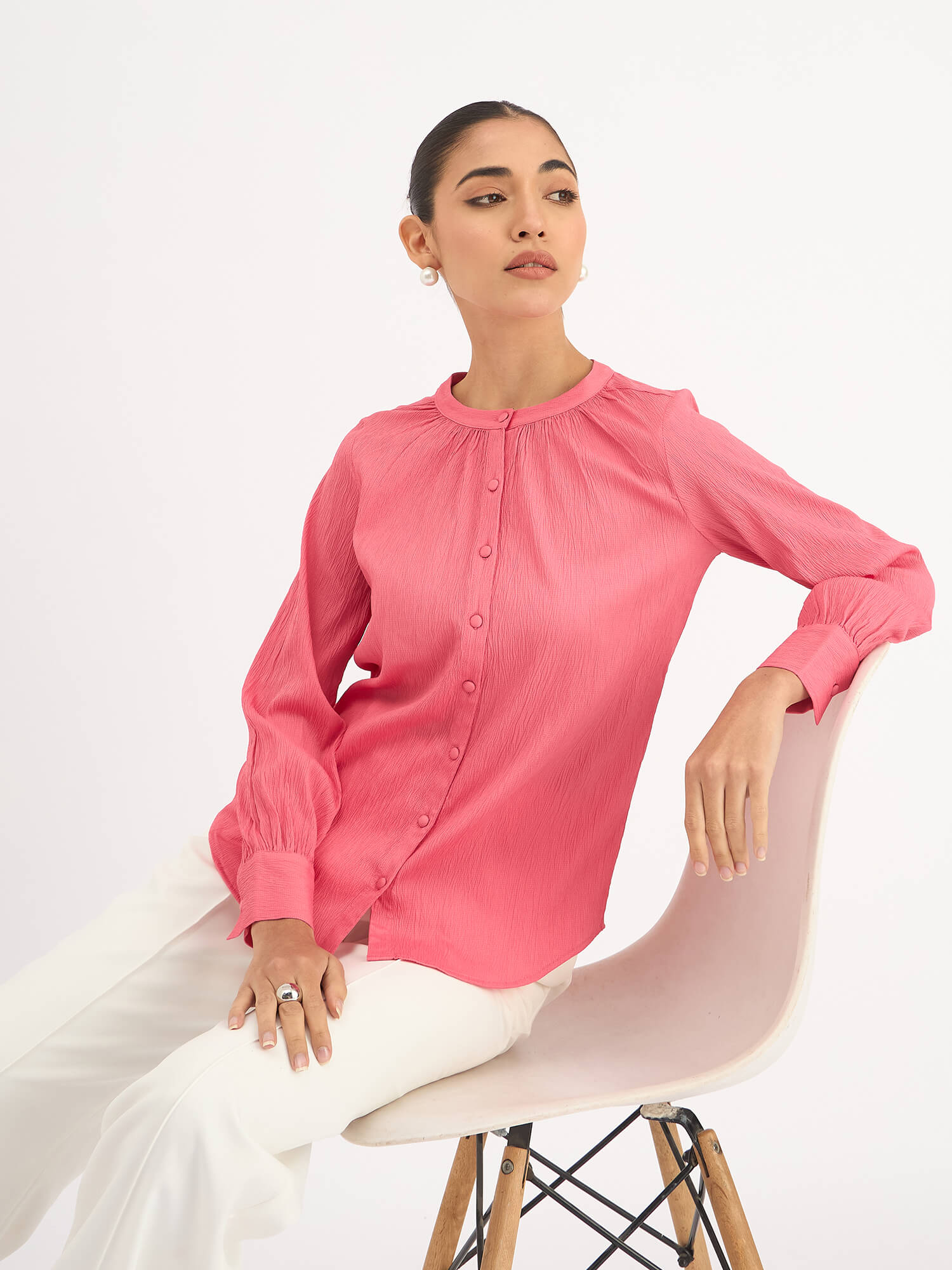 Florian-Pink Button Down Top - Pink