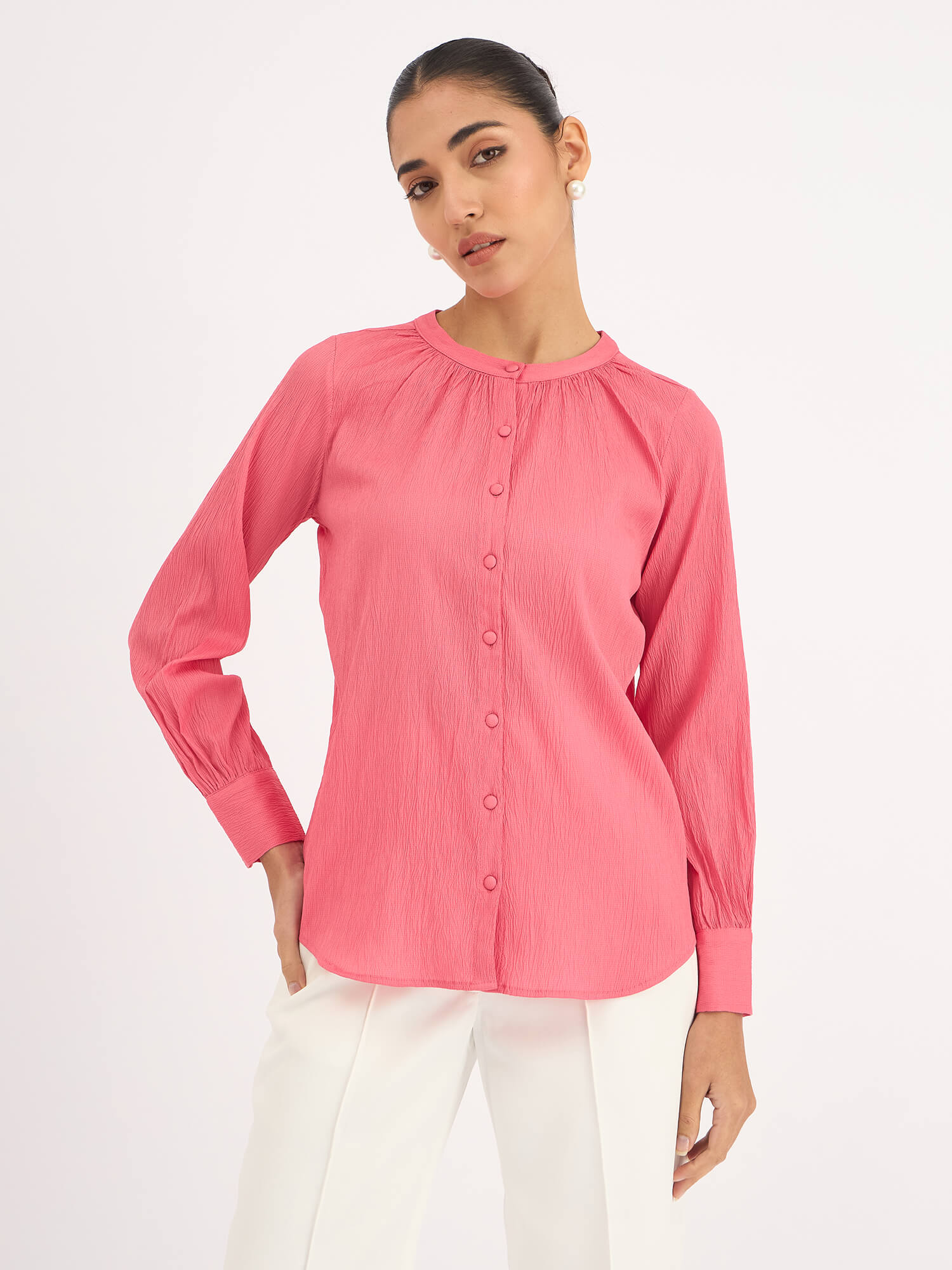 Florian-Pink Button Down Top - Pink