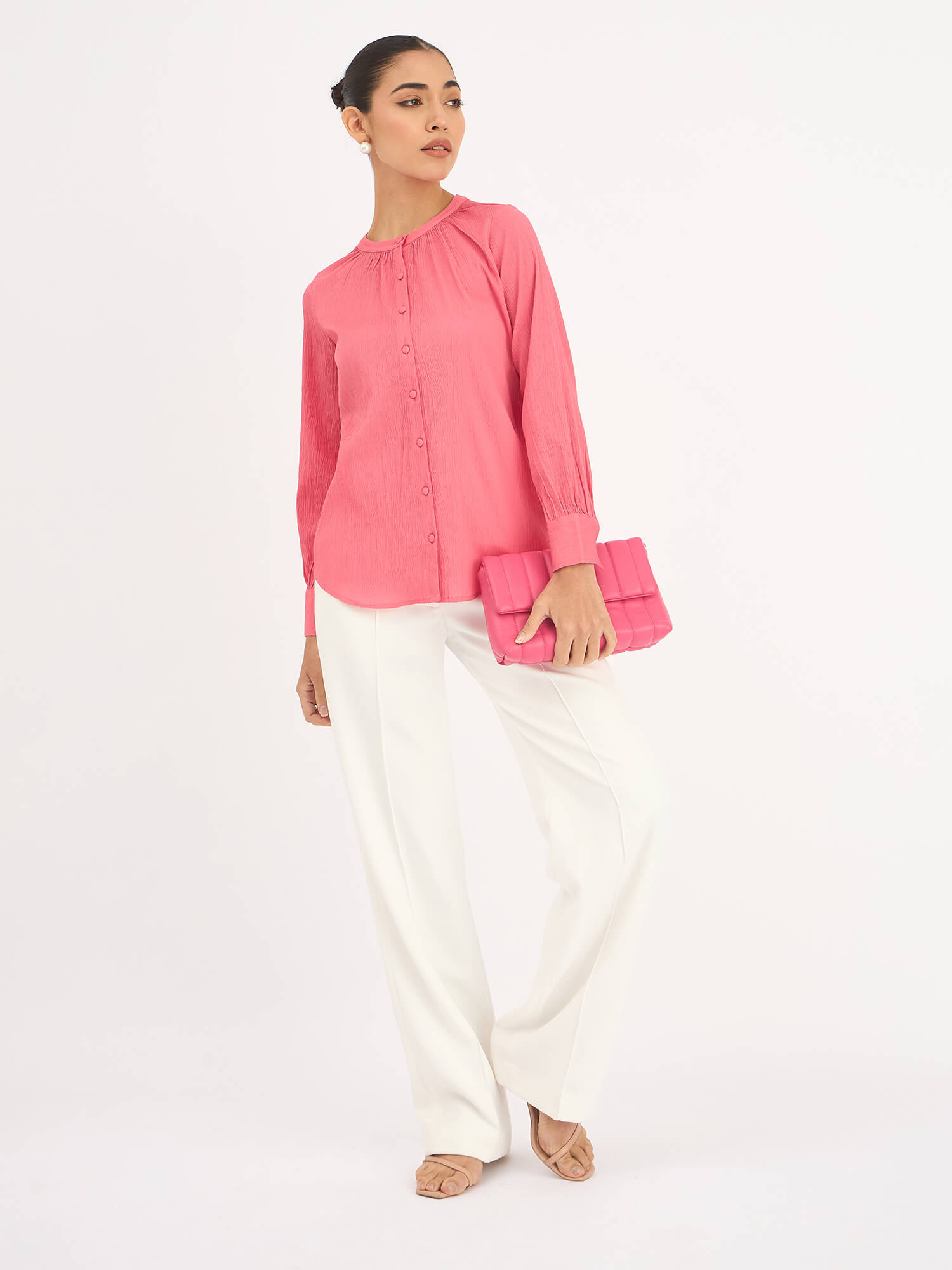 Florian-Pink Button Down Top - Pink