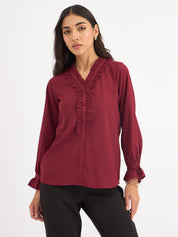 Lizzie Ruffled Neck Top - Maroon