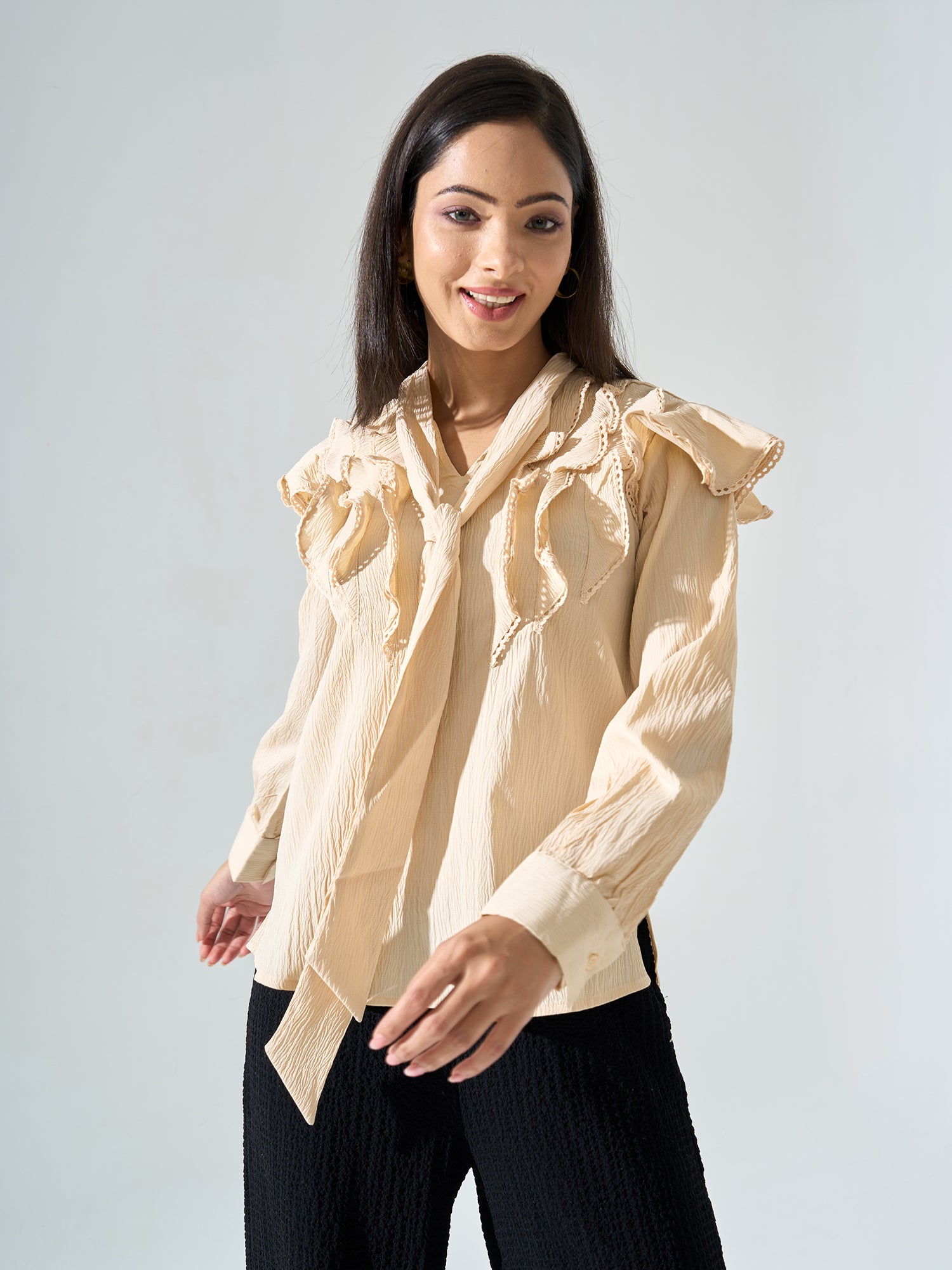 Folly Ruffled Top - Beige