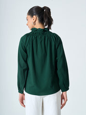 Mossy Smocked Neckline Top - Dark Green