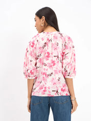 Flake Button Down Top - Pink & White