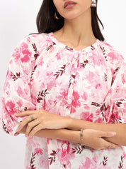 Flake Button Down Top - Pink & White