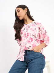 Flake Button Down Top - Pink & White