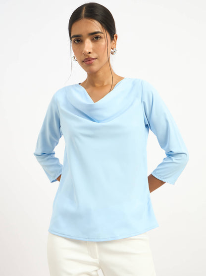 Mermaid Mule Cowl Neck Top - Ice Blue