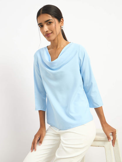 Mermaid Mule Cowl Neck Top - Ice Blue
