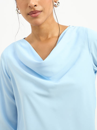 Mermaid Mule Cowl Neck Top - Ice Blue