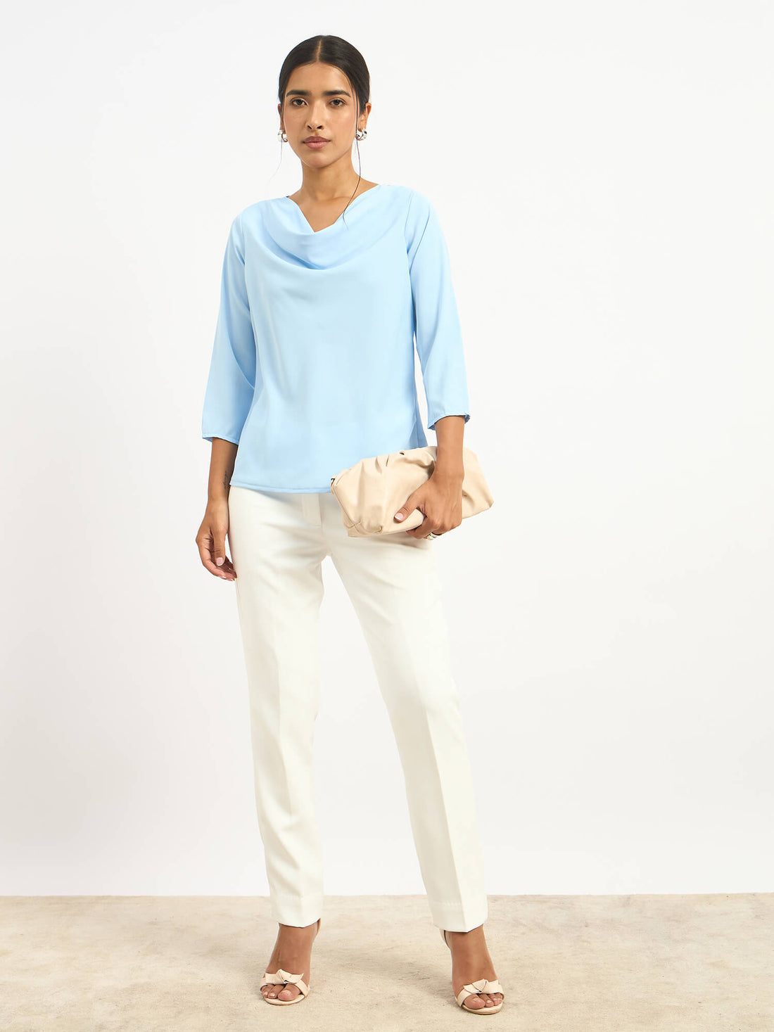 Mermaid Mule Cowl Neck Top - Ice Blue