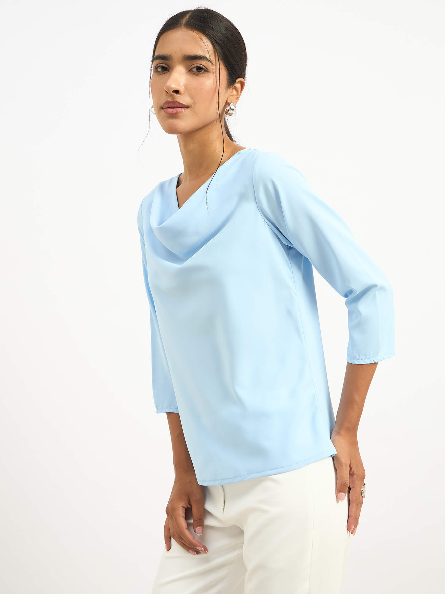 Mermaid Mule Cowl Neck Top - Ice Blue