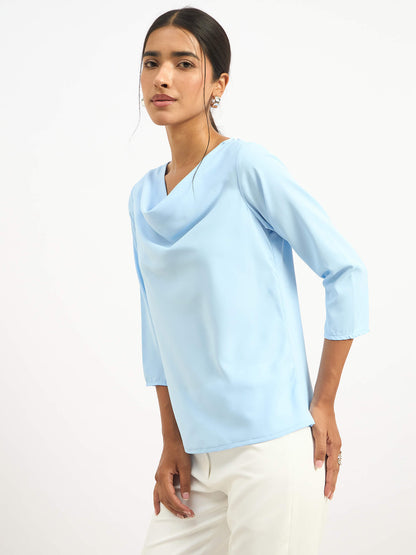 Mermaid Mule Cowl Neck Top - Ice Blue
