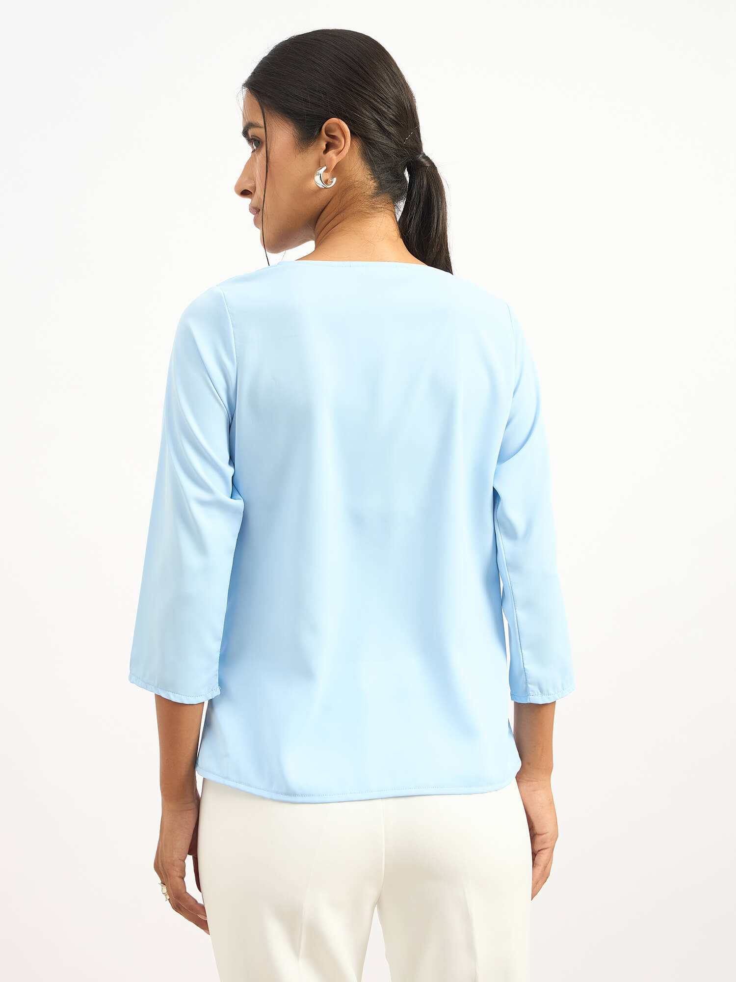Mermaid Mule Cowl Neck Top - Ice Blue