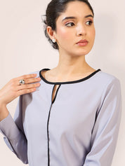 Agate Contrast Piping Top - Pale Blue