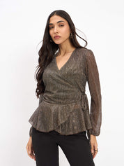 Gala V-Neck Wrap Top - Bronze