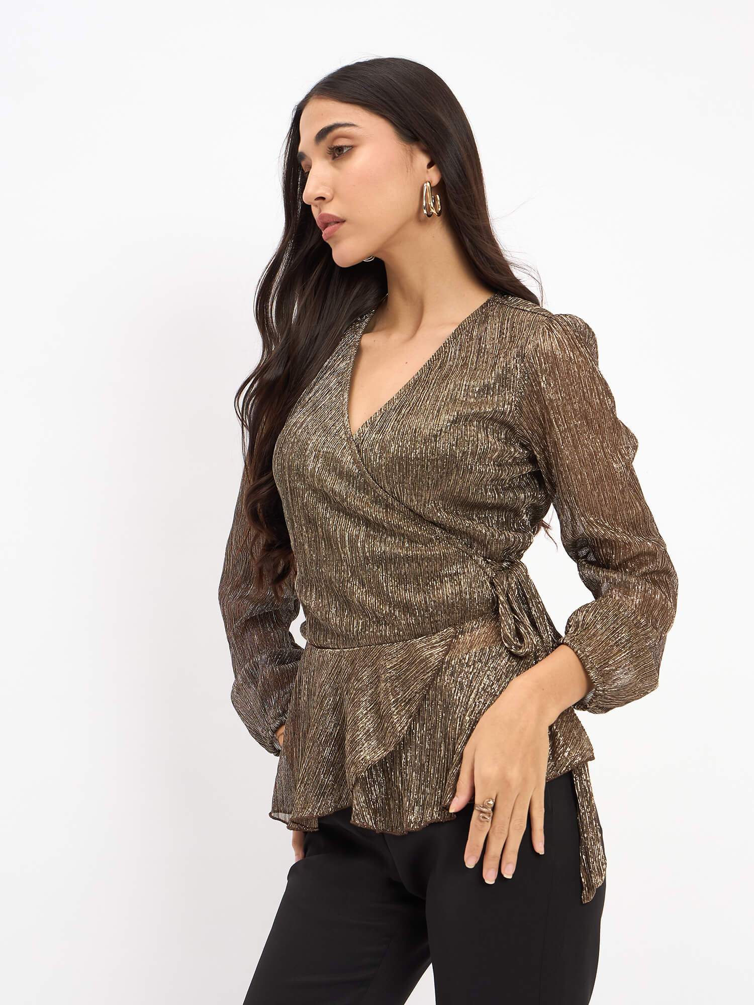 Gala V-Neck Wrap Top - Bronze