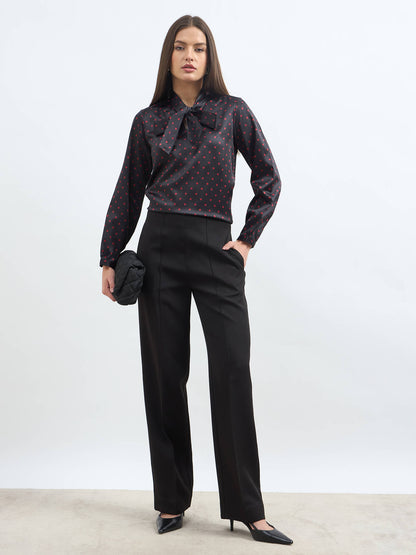 Pulse Neck Tie Top - Black &amp; Red