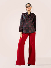 Pulse Neck Tie Top - Black & Red