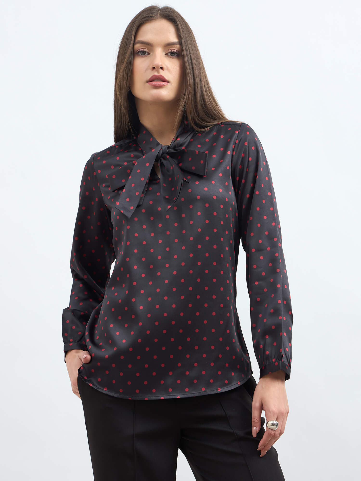 Pulse Neck Tie Top - Black &amp; Red - SALT Attire