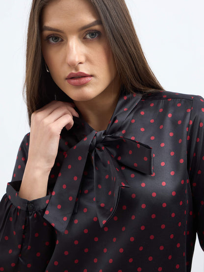 Pulse Neck Tie Top - Black &amp; Red