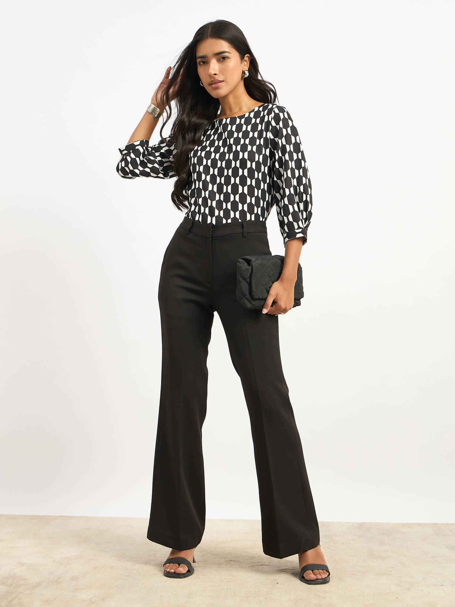 Apex Boat Neck Print Top - Black &amp; White - SALT Attire