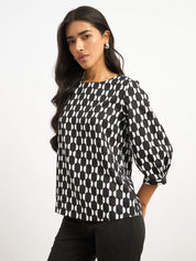 Apex Boat Neck Print Top - Black & White