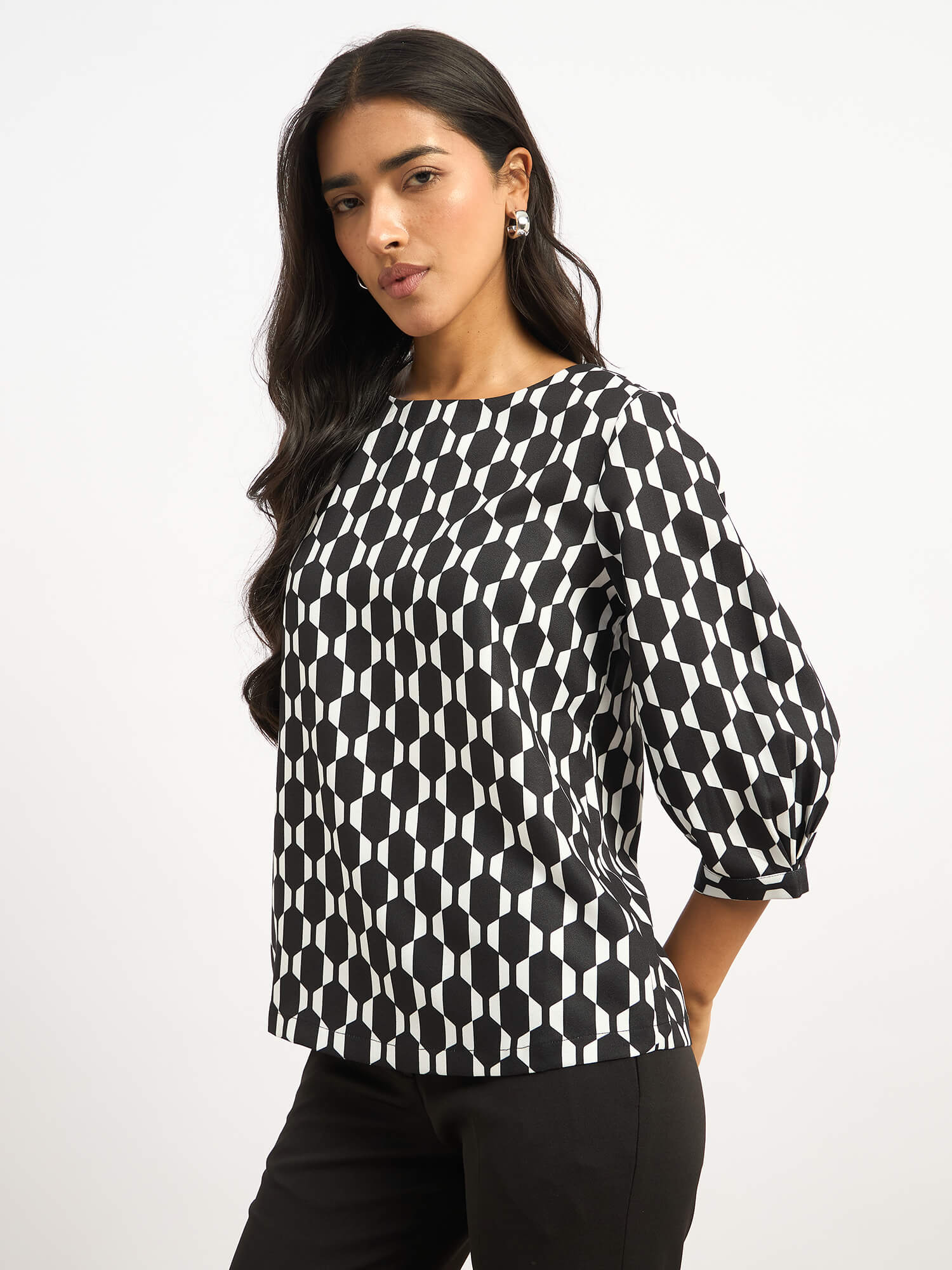 Apex Boat Neck Print Top - Black &amp; White - SALT Attire