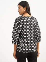 Apex Boat Neck Print Top - Black & White