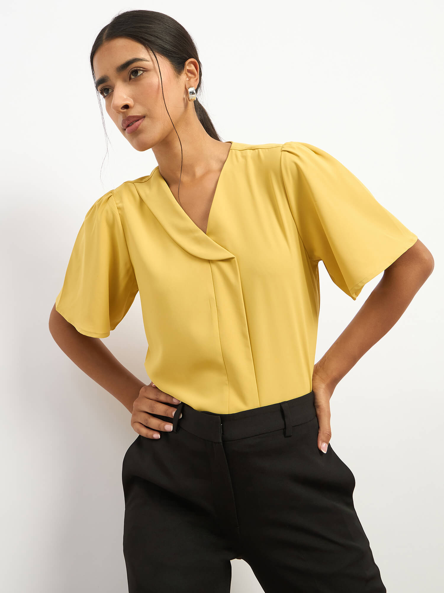 Cobble Asymmetric Collar Top - Yellow