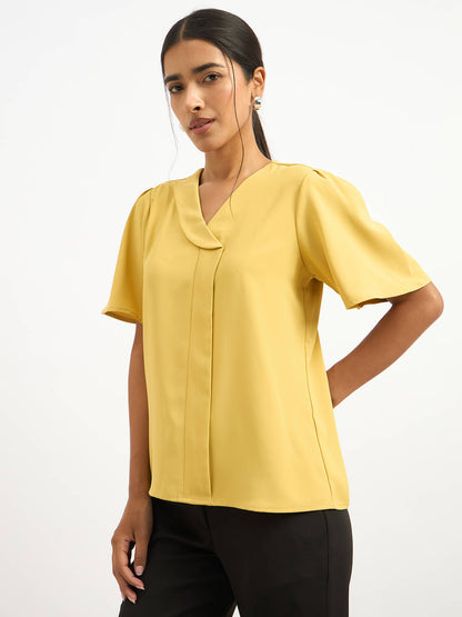 Cobble Asymmetric Collar Top - Yellow