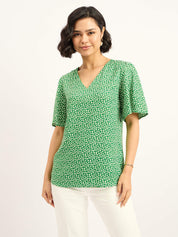 Siren Green Floral Sleeves Top - Green & White