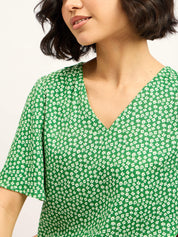 Siren Green Floral Sleeves Top - Green & White