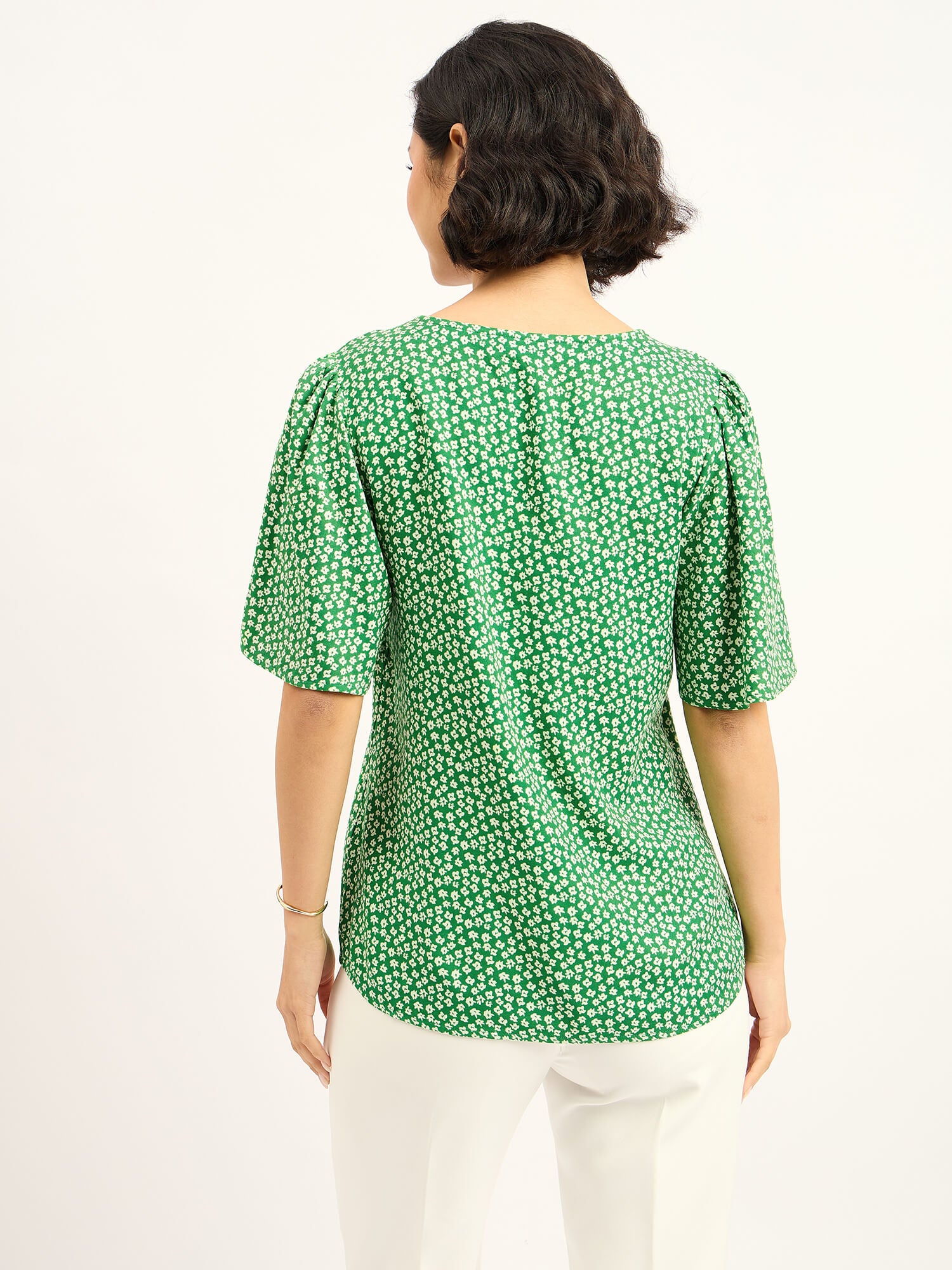 Siren Green Floral Sleeves Top - Green & White