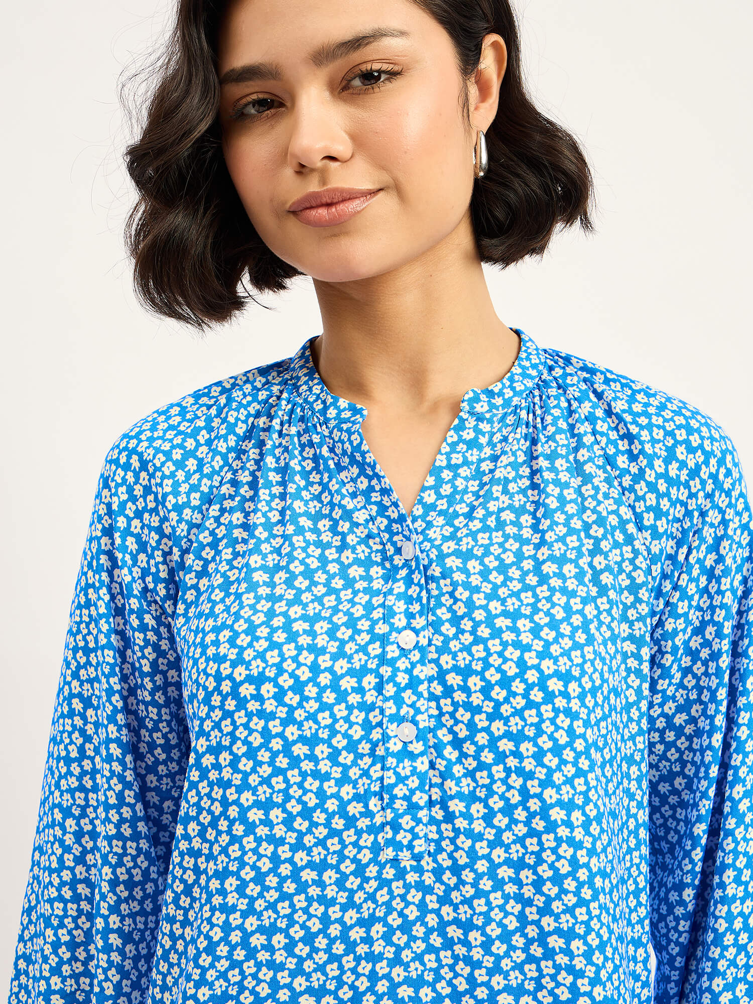 Scilla Balloon Sleeve Top - Blue &amp; White