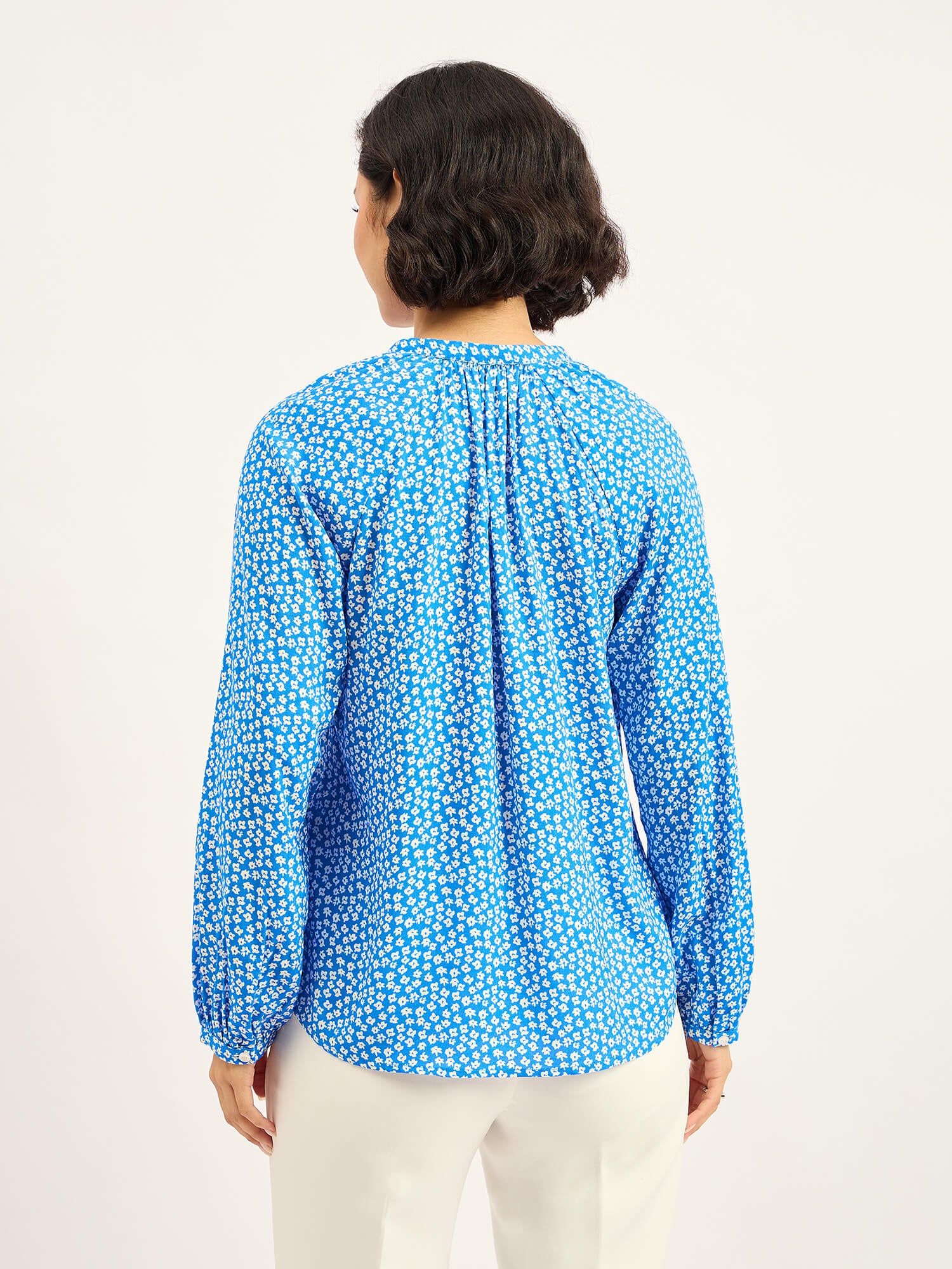 Scilla Balloon Sleeve Top - Blue & White