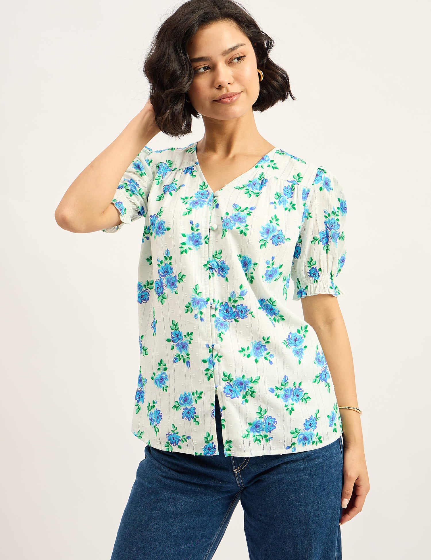 Fleur V- neck Top - Multicolor