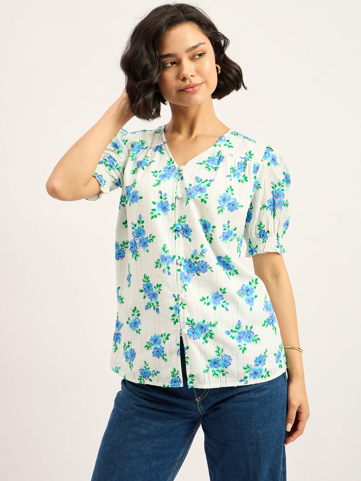 Fleur V- neck Top - Multicolor