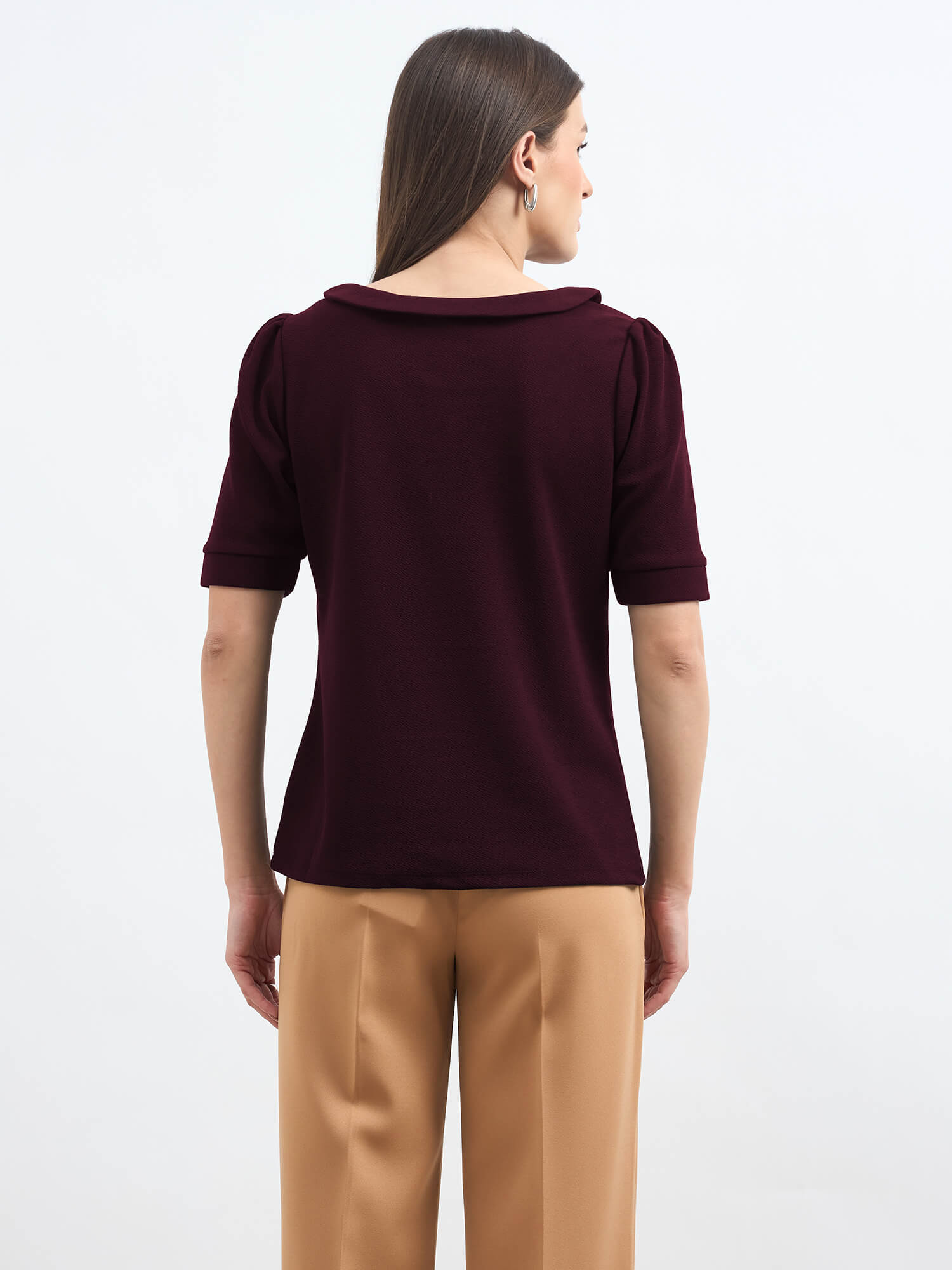 Chia Turn up collar polka top - Maroon