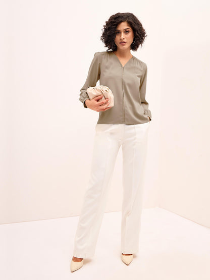 Appletini Gathered Yoke Top - Light Beige